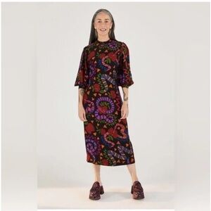 NWT FARM Rio Jungle Snake Fruit Black Midi Dress